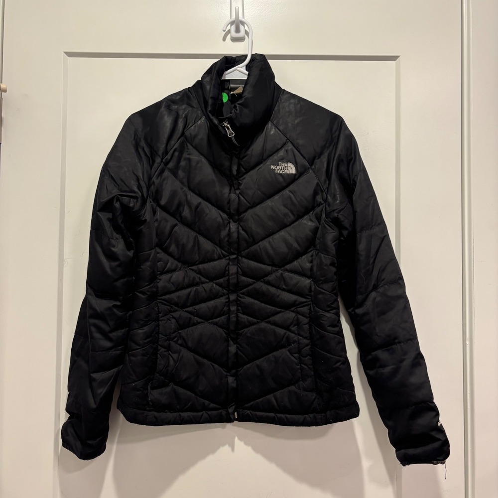 The North Face 550 Down Puffer Jacket‎ Womens Small Black Chevron Quilt Full Zip